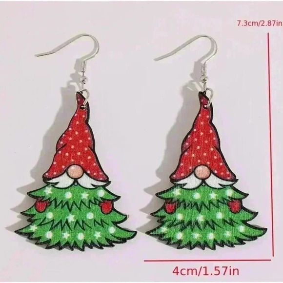 Santa Claus Christmas Tree Dangle Earrings Festive Red & Green Holiday Gift - Picture 3 of 3